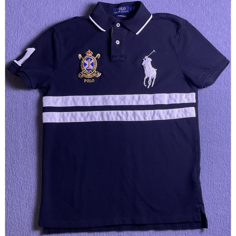 Polo Ralph Lauren Big Pony Slim Fit Striped Knit Cotton Polo Black/White Size S